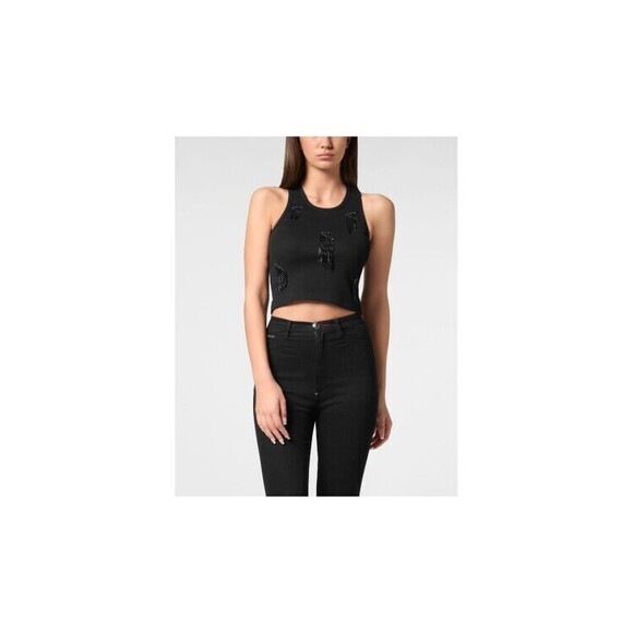 Philipp Plein Fringe-Detail Ribbed Crop Top By Philipp Plein - NWT